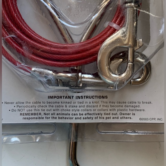 TITAN 15’ Red Tie Out Cable Spiral Stake Dogs up to 80 Pounds Rust Resistant - Picture 9 of 9